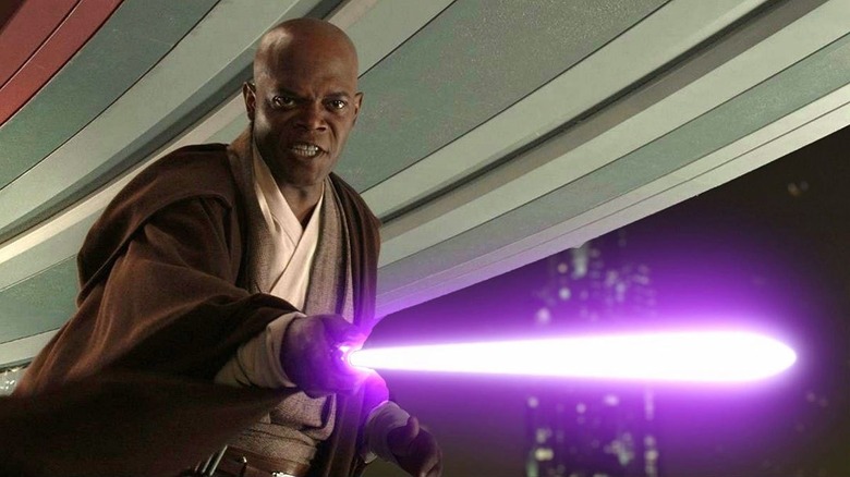 Angry Mace brandishing lightsaber