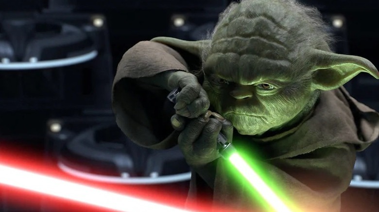 Yoda in a lightsaber battle