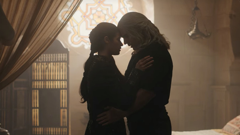 Geralt and Yennefer embracing on The Witcher