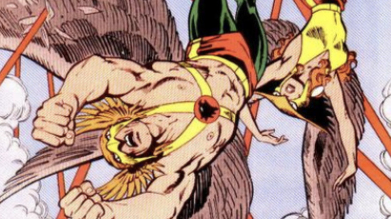 Hawkman and Hawkgirl dodge enemy fire