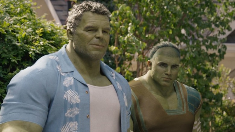 Hulk and Skaar outside