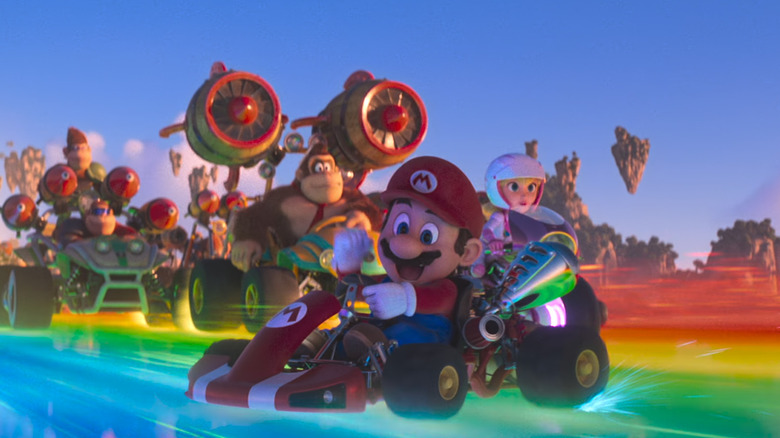 Mario on Kart rainbow road