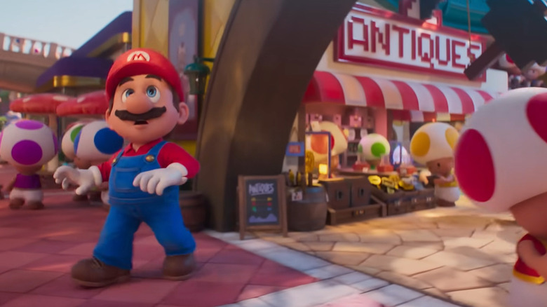 Mario in the Mushroom Kingdom in The Super Mario Bros. Movie