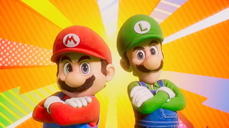 Mario and Luigi with arms crossed in a commercial