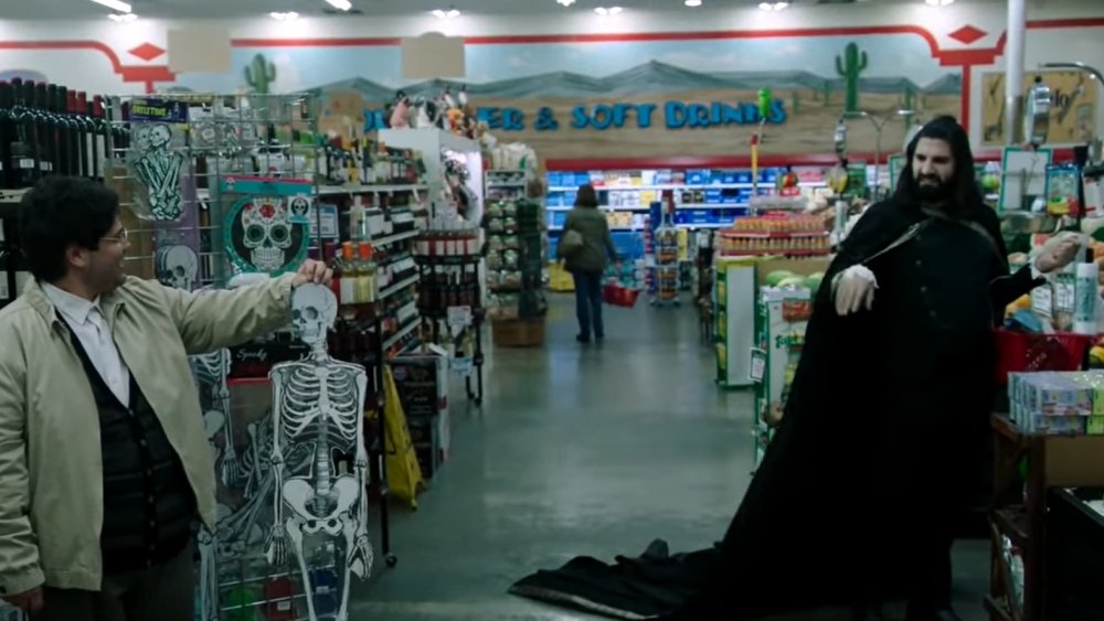 Nandor (Kayvan Novak) and Guillermo (Harvey Guillen) do some shopping on What We Do in the Shadows