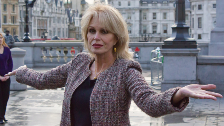 Actress Joanna Lumley poses in front of a Red London double decker in Trafalgar Square London on the January 5, 2012, in London, UK