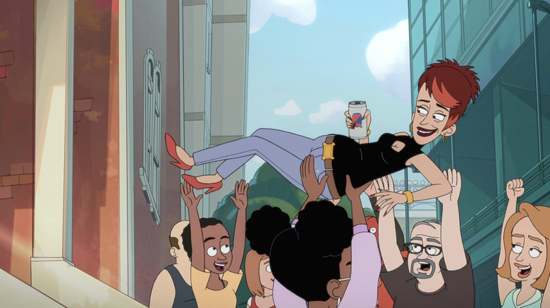 Diane crowdsurfing with beer