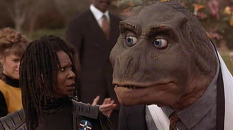 Whoopi Goldberg looks at Theodore Rex