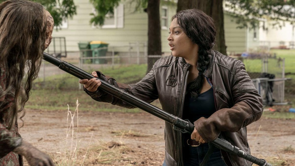 Iris taking on a walker on The Walking Dead: World Beyond