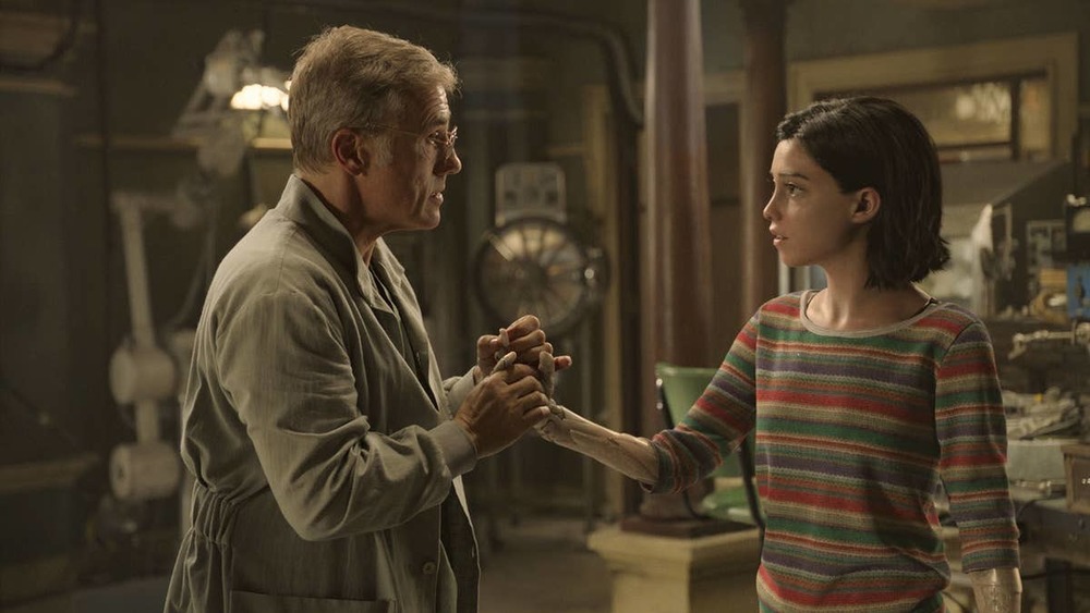 Christoph Waltz and Rosa Salazar in Alita: Battle Angel