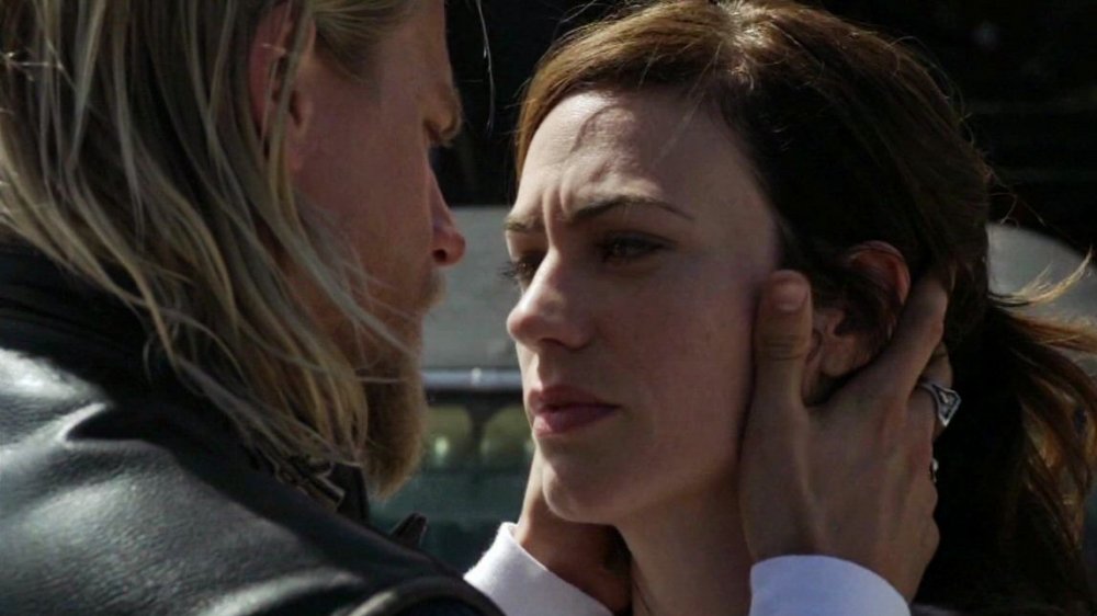 Charlie Hunnam as Jax Teller and Maggie Siff as Tara Knowles on FX's Sons of Anarchy