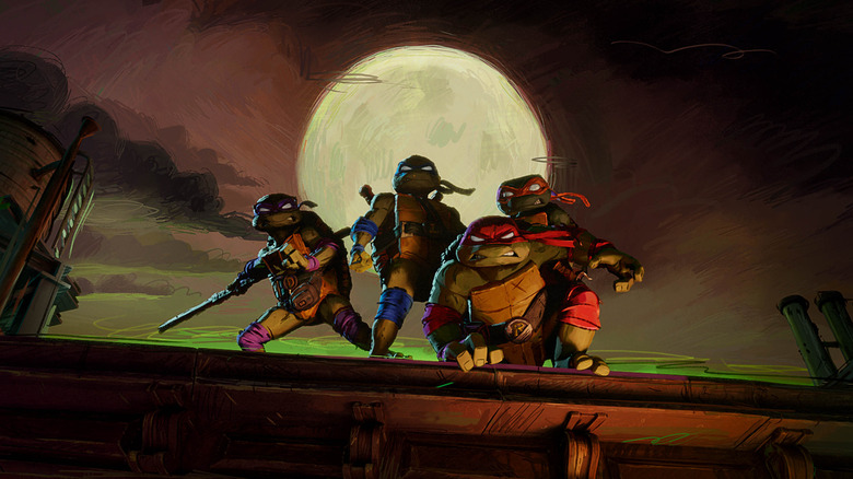 Teenage Mutant Ninja Turtles on a rooftop