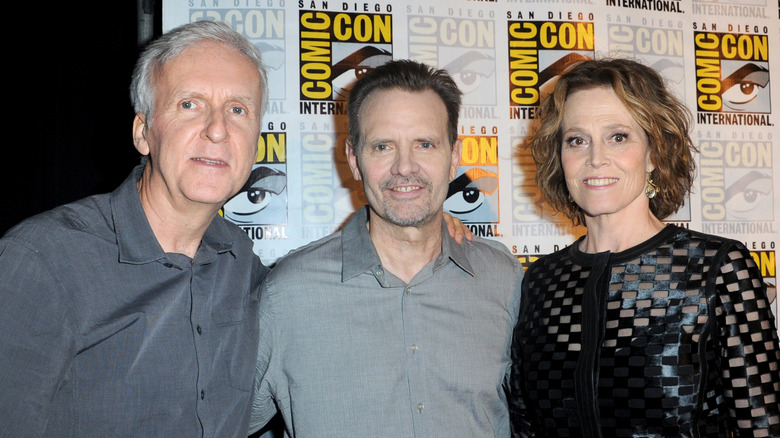 James Cameron, Michael Biehn, and Sigourney Weaver