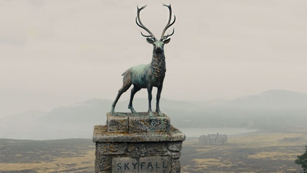 The stone stag that guards the entrance to Skyfall