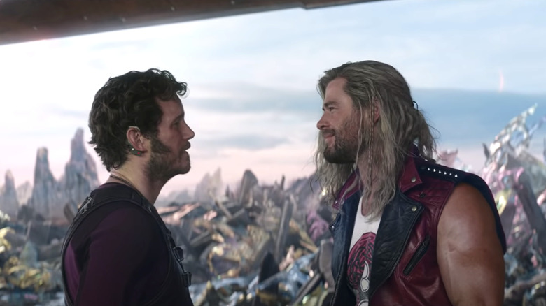 Thor and Star-Lord looking at each other