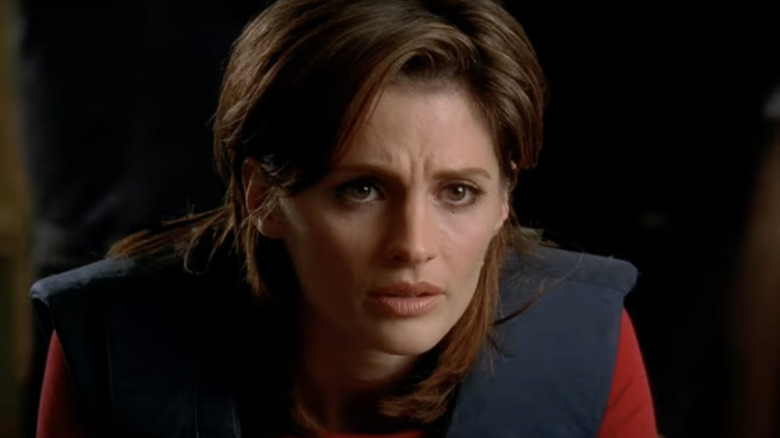 Beckett wearing a flack jacket in Castle