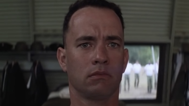 Tom Hanks as Forrest Gump looking concerned