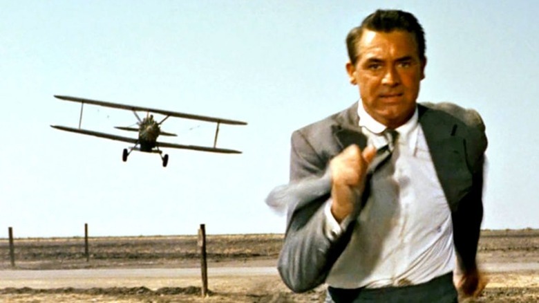 Cary Grant running from plane intense