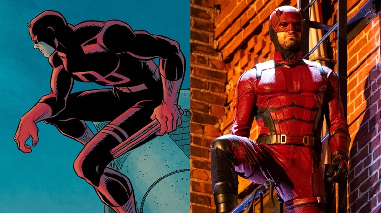 Daredevil's classic red suit from the comic and Charlie Cox as Daredevil