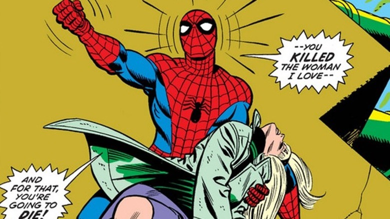 Spider-Man holding Gwen's body