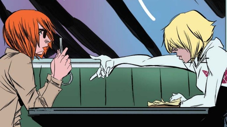 Spider-Gwen reaching for handcuffs