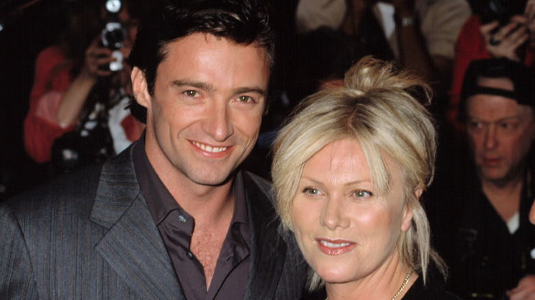 Hugh Jackman smiling with wife