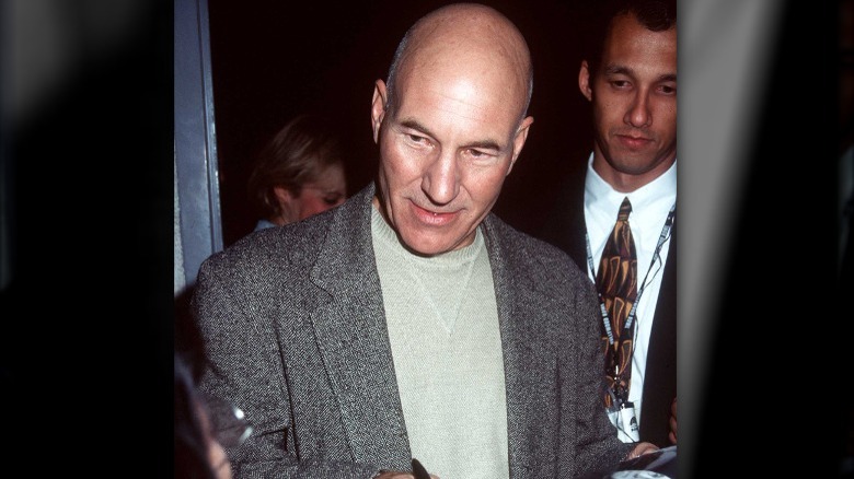 Patrick Stewart looking at fan