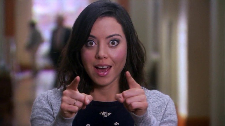 April Ludgate excitedly pointing