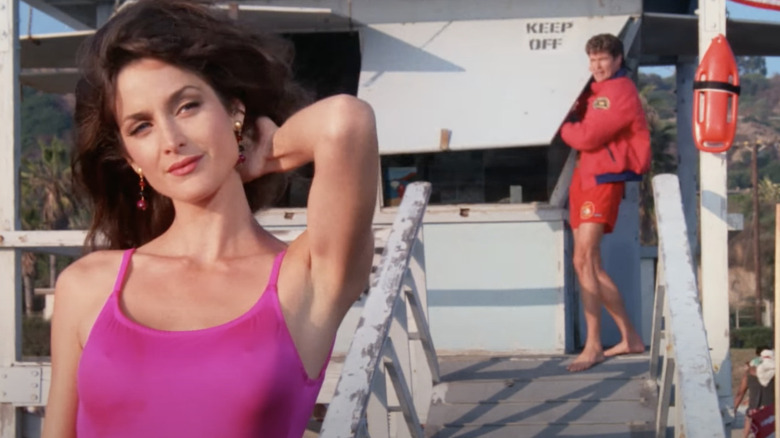 Carrie-Anne Moss wearing bathing suit on Baywatch