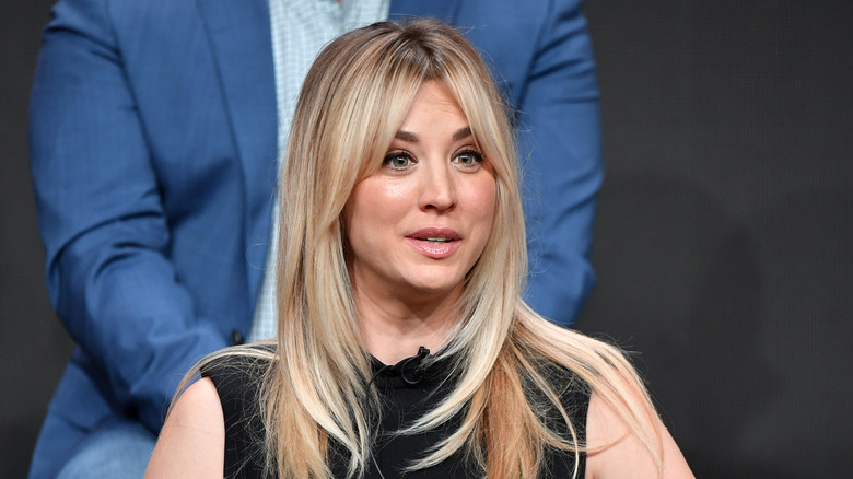 Kaley Cuoco at a panel for "Harley Quinn" in 2019