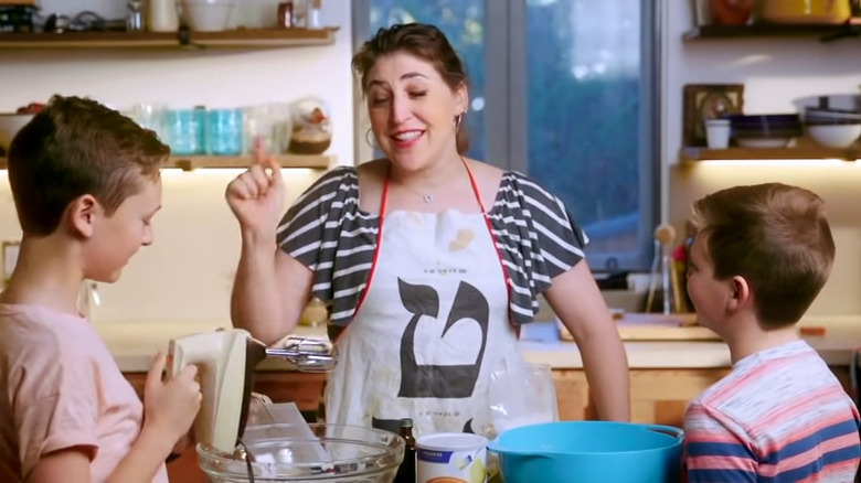 Mayim Bialik baking with her sons