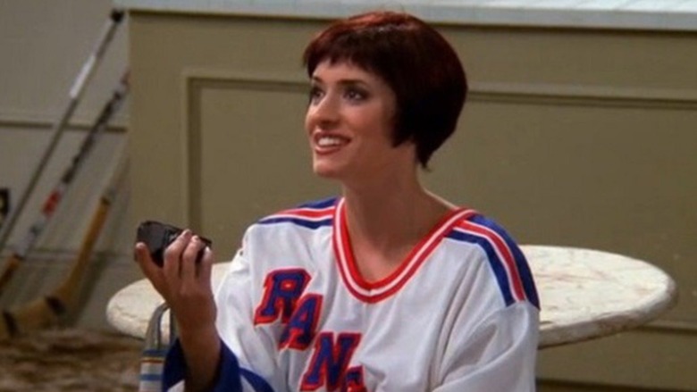 Kathy wearing Rangers jersey