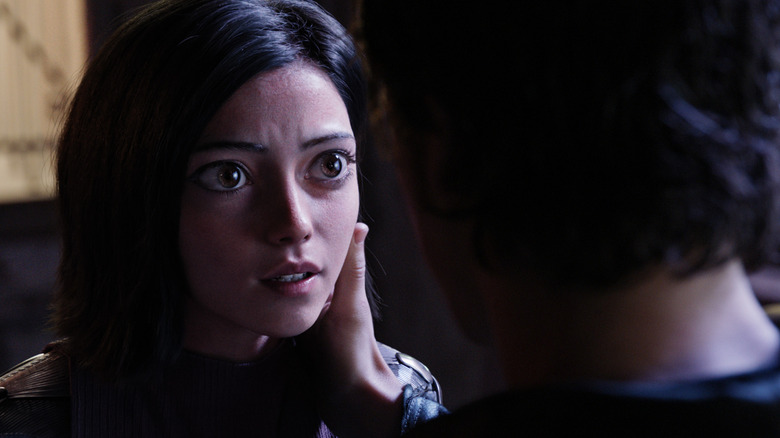 Rosa Salazar as Alita: Battle Angel ECU with big eyes