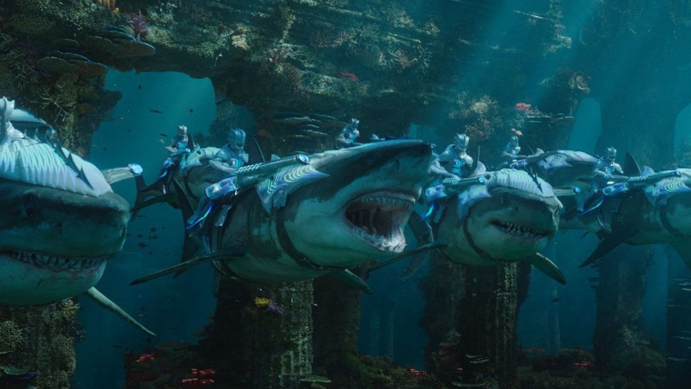 Aquaman underwater sharks