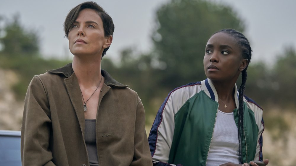 Charlize Theron as Andy and KiKi Layne as Nile in The Old Guard