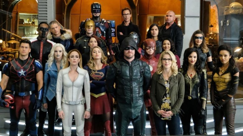 heroes from Arrow, Flash, Supergirl, and Legends of Tomorrow