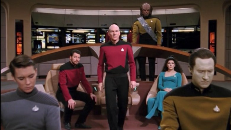 The cast of Star Trek: The Next Generation in clip from Yesterday's Enterprise