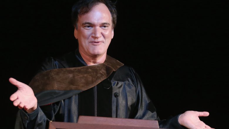 Quentin Tarantino speaking to crowd