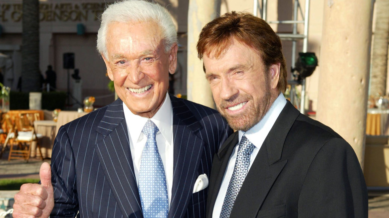 Bob Barker posing with Chuck Norris