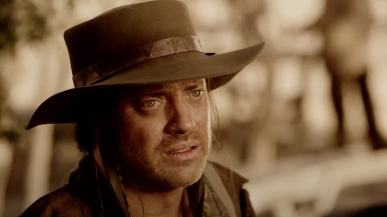 Brendan Fraser wearing hat on Texas Rising