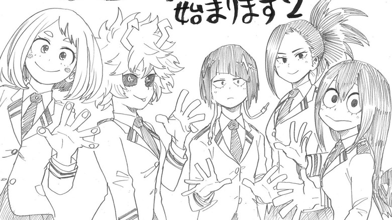 Sketch of Uraraka, Mina, Jiro, Momo, and Asui