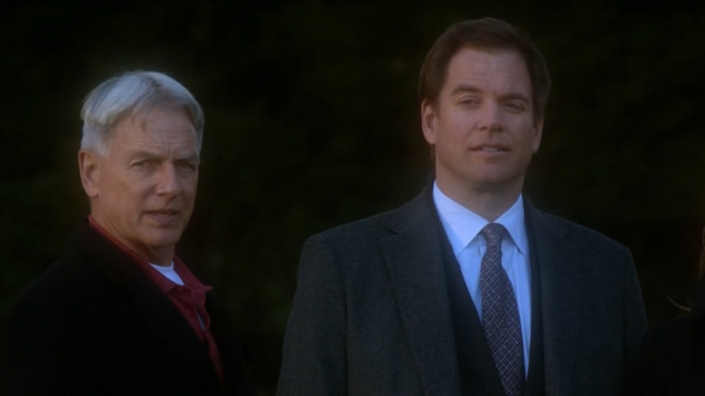 Mark Harmon Michael Weatherly suits outside