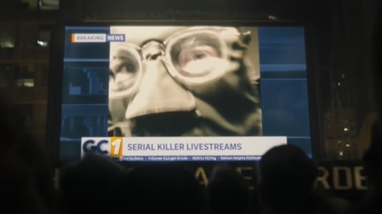 A Riddler livestream scene from "The Batman"