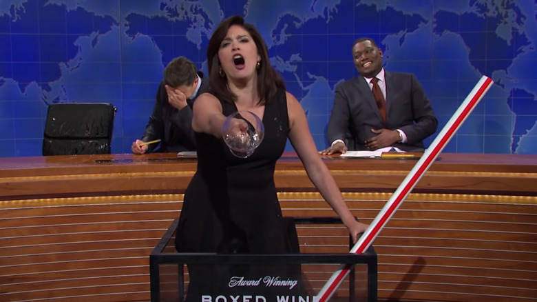 Cecily Strong in a tank of wine on Weekend Update