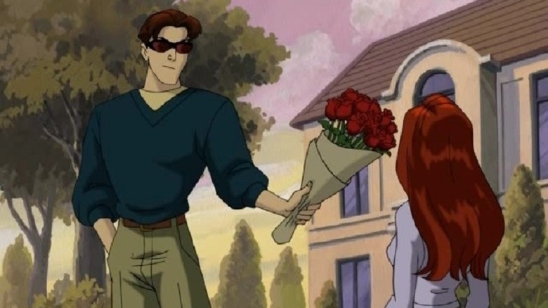 Cyclops giving Jean Grey flowers