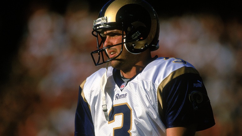 Pete Stoyanovich on a football field in a Rams uniform