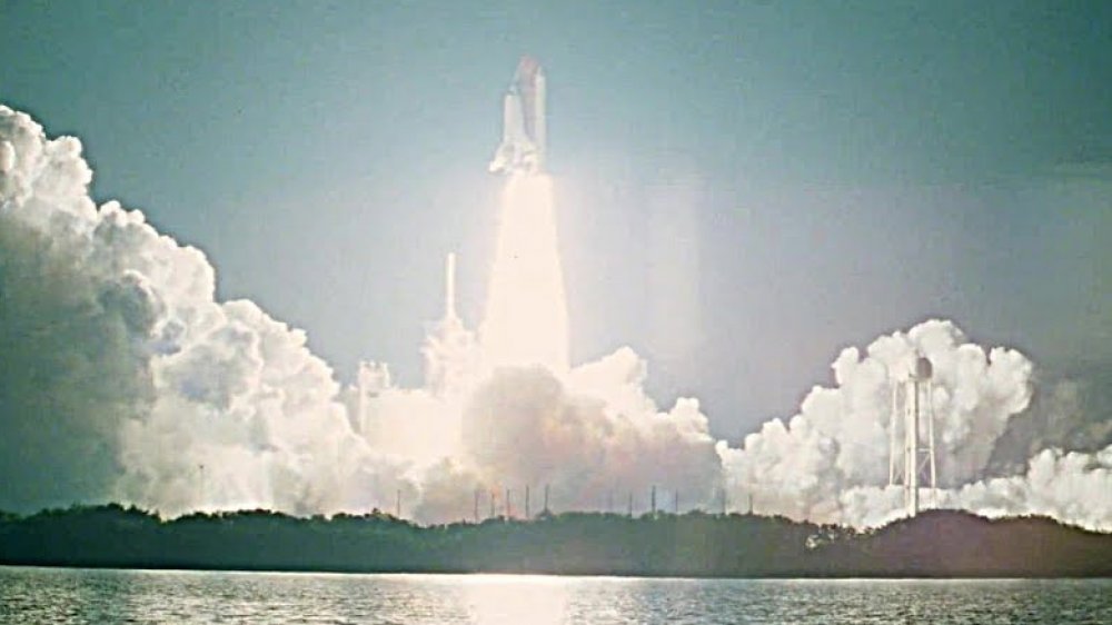 A space shuttle lifts off