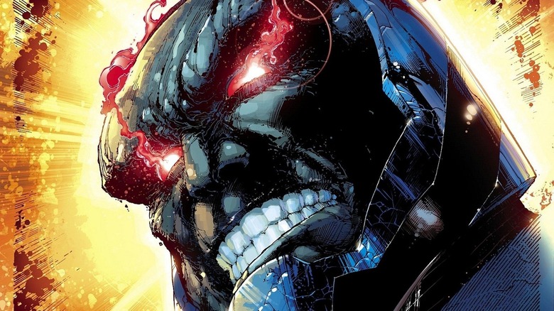 Darkseid's eyes glow with the Omega Effect