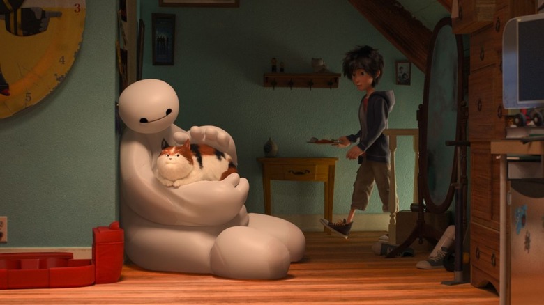 Big Hero 6 Baymax petting a cat