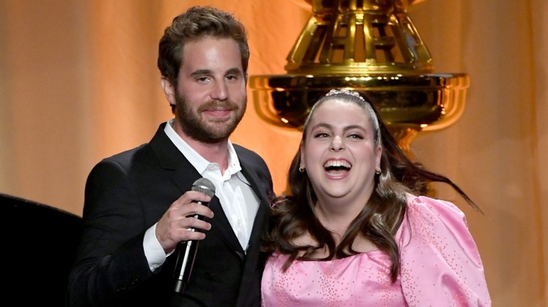 Beanie Feldstein and Ben Platt on stage